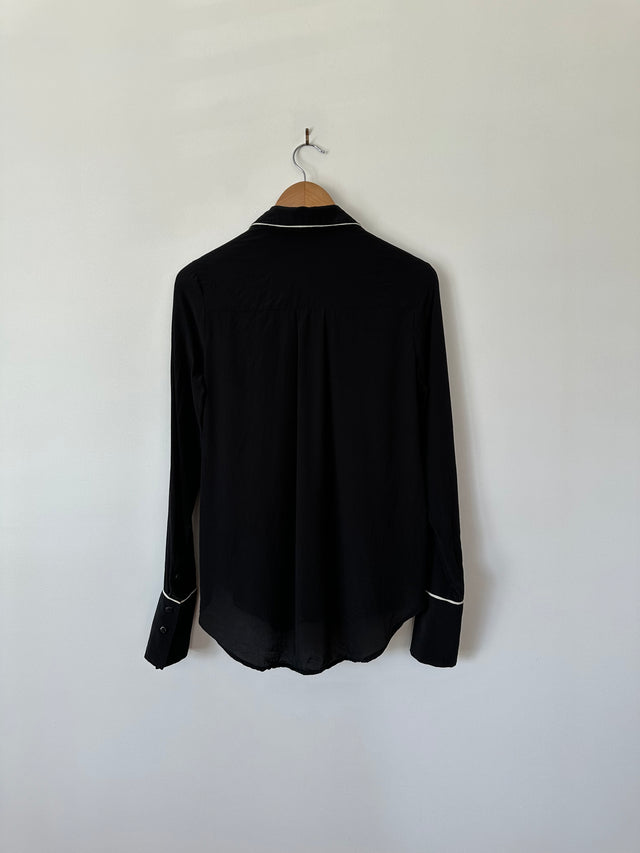 NOBODY DENIM - PIPED SILK SHIRT - BLACK / WHITE - S-Shirts-UPTOWN VINTAGE-UPTOWN LOCAL