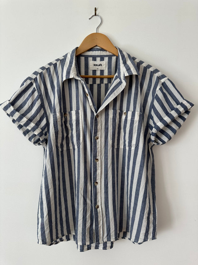 ROLLAS - SHORT SLEEVE STRIPE SHIRT - BLUE/WHITE - 10/M-Shirts-UPTOWN VINTAGE-UPTOWN LOCAL