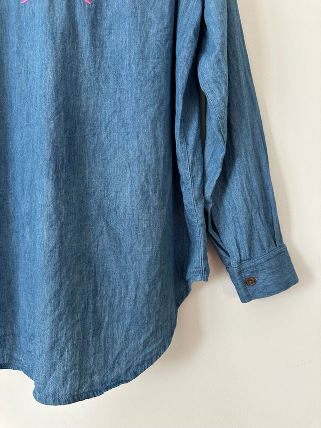 ROLLAS - CHAMBRAY DENIM SHIRT WITH EMBOIDERY - BLUE-Shirts-UPTOWN VINTAGE-UPTOWN LOCAL