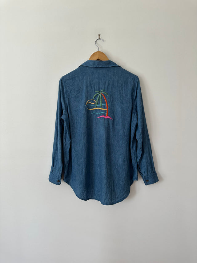 ROLLAS - CHAMBRAY DENIM SHIRT WITH EMBOIDERY - BLUE-Shirts-UPTOWN VINTAGE-UPTOWN LOCAL