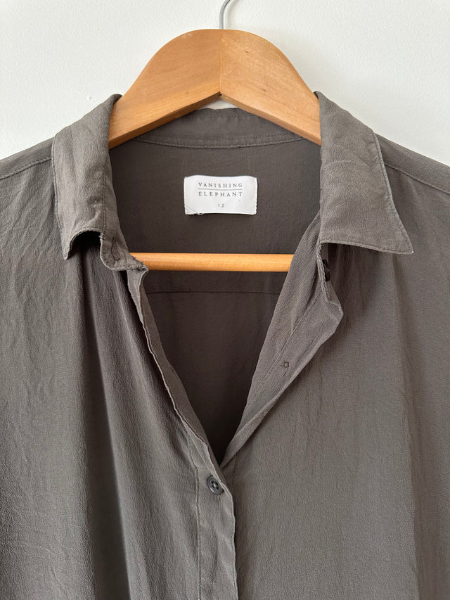 VANISHING ELEPHANT - SILK SHIRT - CHARCOAL - 12-Shirts-UPTOWN VINTAGE-UPTOWN LOCAL
