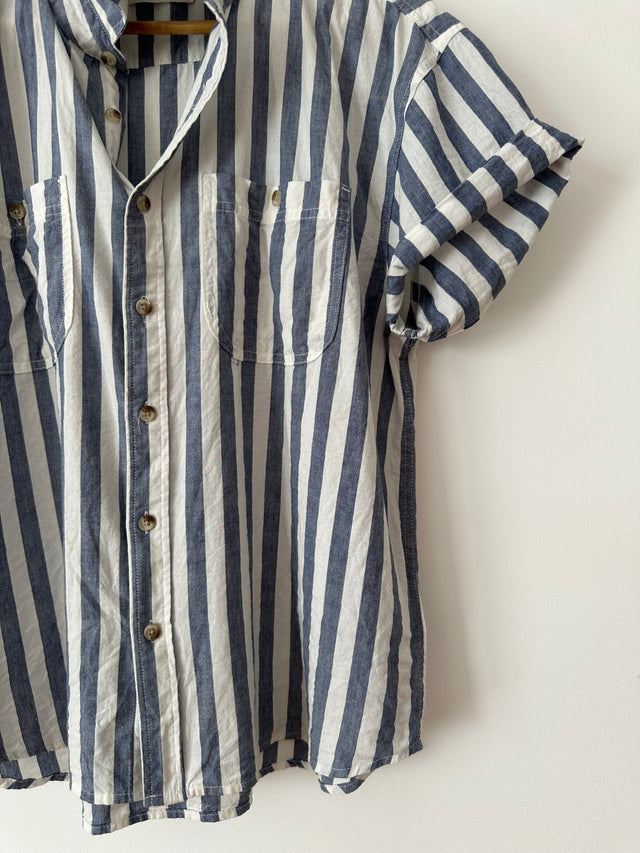 ROLLAS - SHORT SLEEVE STRIPE SHIRT - BLUE/WHITE - 10/M-Shirts-UPTOWN VINTAGE-UPTOWN LOCAL