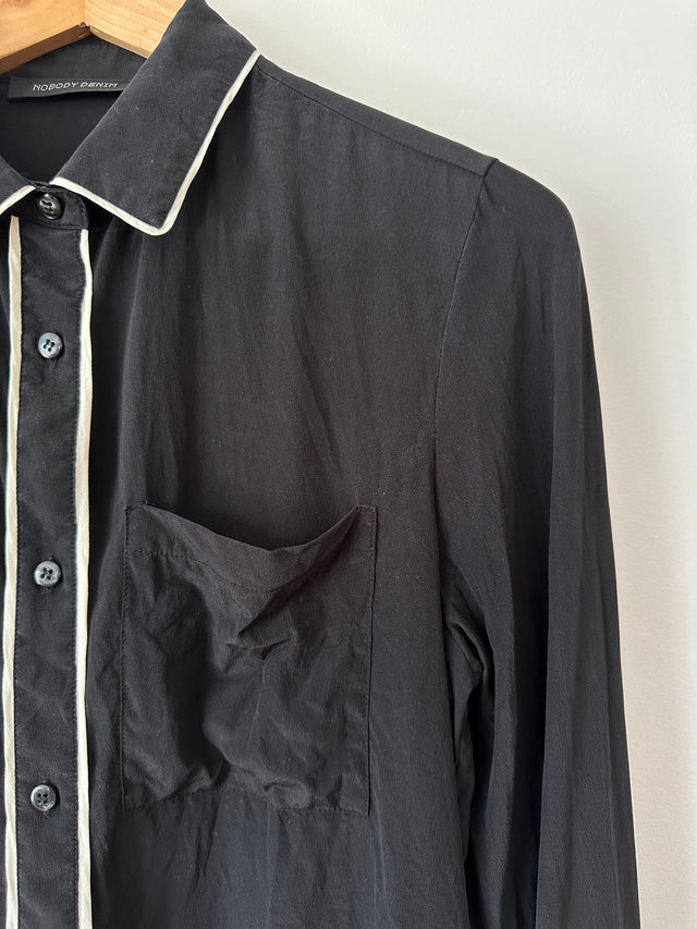 NOBODY DENIM - PIPED SILK SHIRT - BLACK / WHITE - S-Shirts-UPTOWN VINTAGE-UPTOWN LOCAL