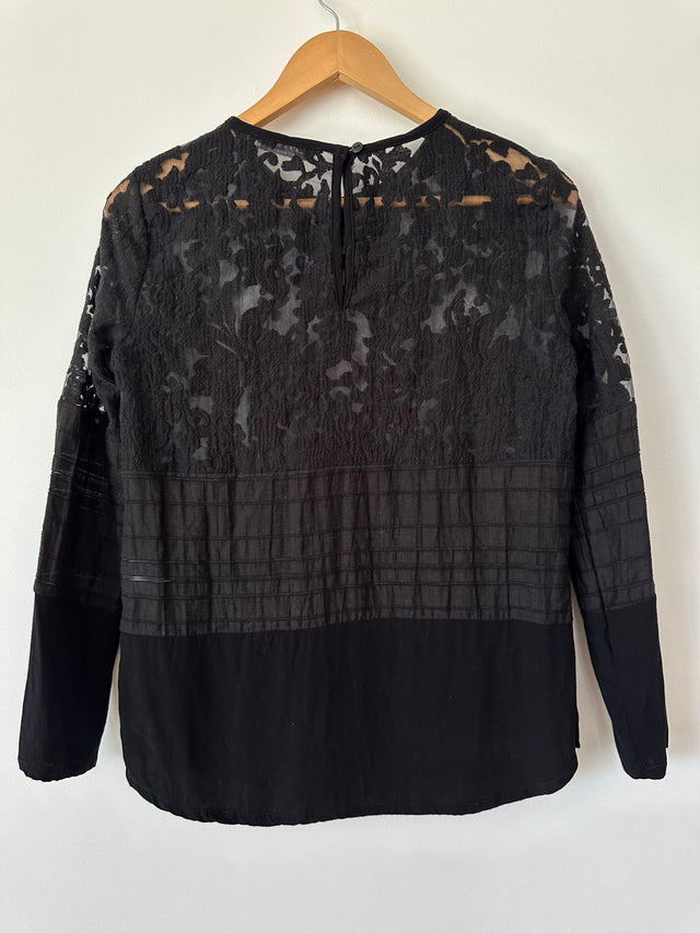 VIKTORIA & WOODS - LACE DETAILED TOP - BLACK - 2 / M-Shirts-UPTOWN VINTAGE-UPTOWN LOCAL