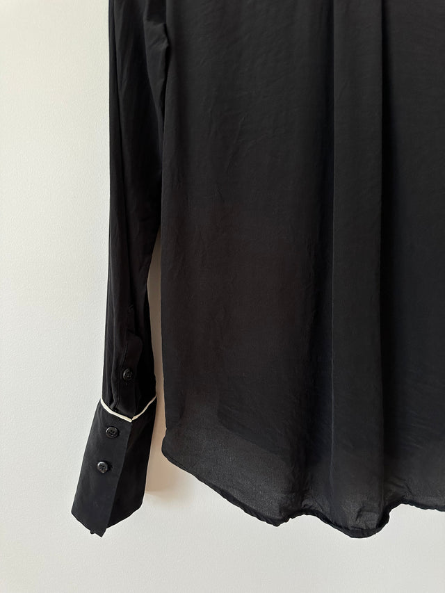 NOBODY DENIM - PIPED SILK SHIRT - BLACK / WHITE - S-Shirts-UPTOWN VINTAGE-UPTOWN LOCAL