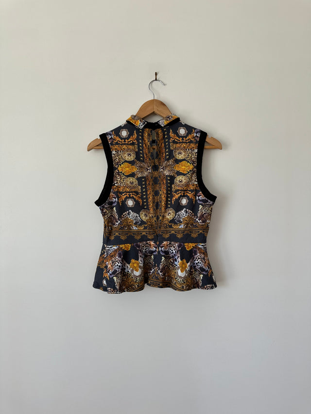 MAURIE & EVE - TIGER PINT PEPLUM TOP - BLACK / GOLD - 10-Shirts-UPTOWN VINTAGE-UPTOWN LOCAL