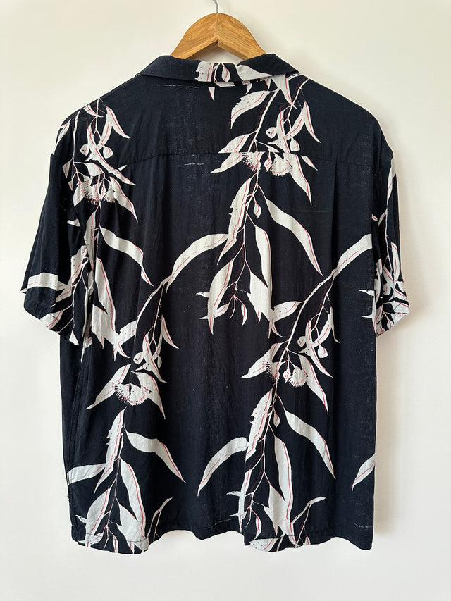 DOUBLE RAINBOUU - LEAF PRINT S/S SHIRT - MIDNIGHT - M-Shirts-UPTOWN VINTAGE-UPTOWN LOCAL