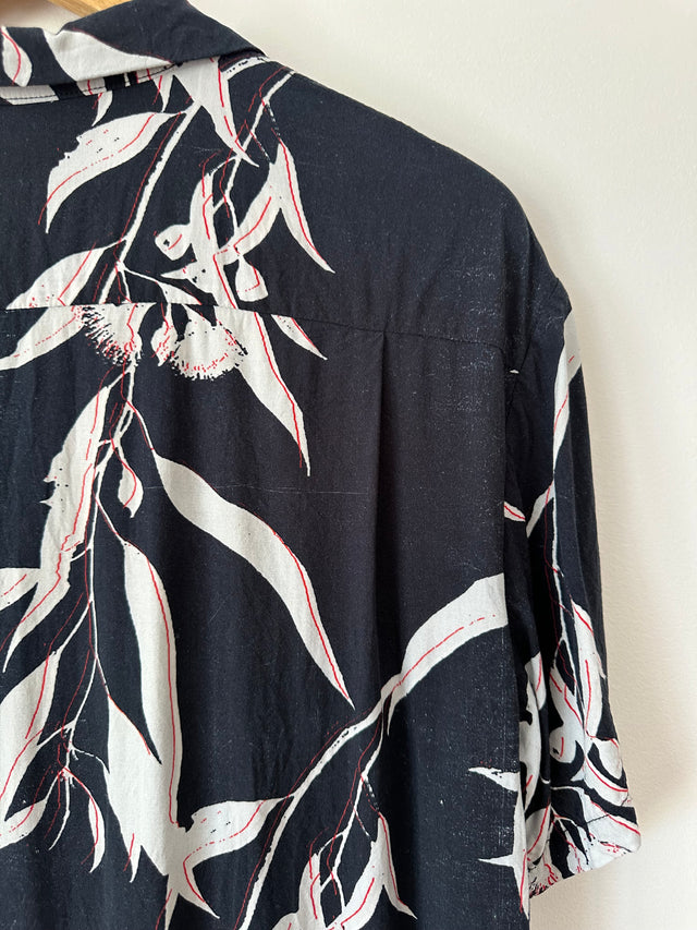 DOUBLE RAINBOUU - LEAF PRINT S/S SHIRT - MIDNIGHT - M-Shirts-UPTOWN VINTAGE-UPTOWN LOCAL