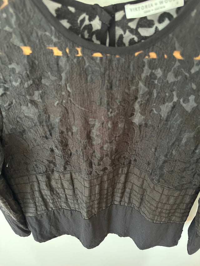 VIKTORIA & WOODS - LACE DETAILED TOP - BLACK - 2 / M-Shirts-UPTOWN VINTAGE-UPTOWN LOCAL