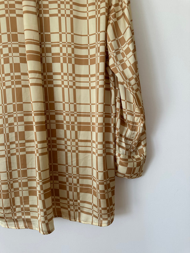 HANSEN & GRETEL - GEO CHECK OVERSIZED SHIRT - GOLD - M-Shirts-UPTOWN VINTAGE-UPTOWN LOCAL