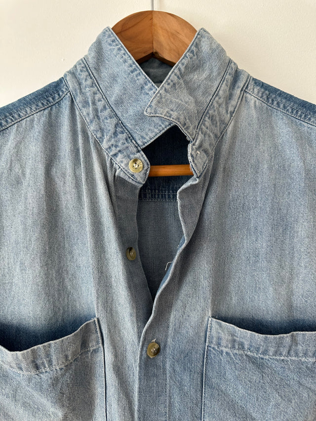 ROLLAS - SHORT SLEEVE DENIM SHIRT - WASHED BLUE - 8/S-Shirts-UPTOWN VINTAGE-UPTOWN LOCAL