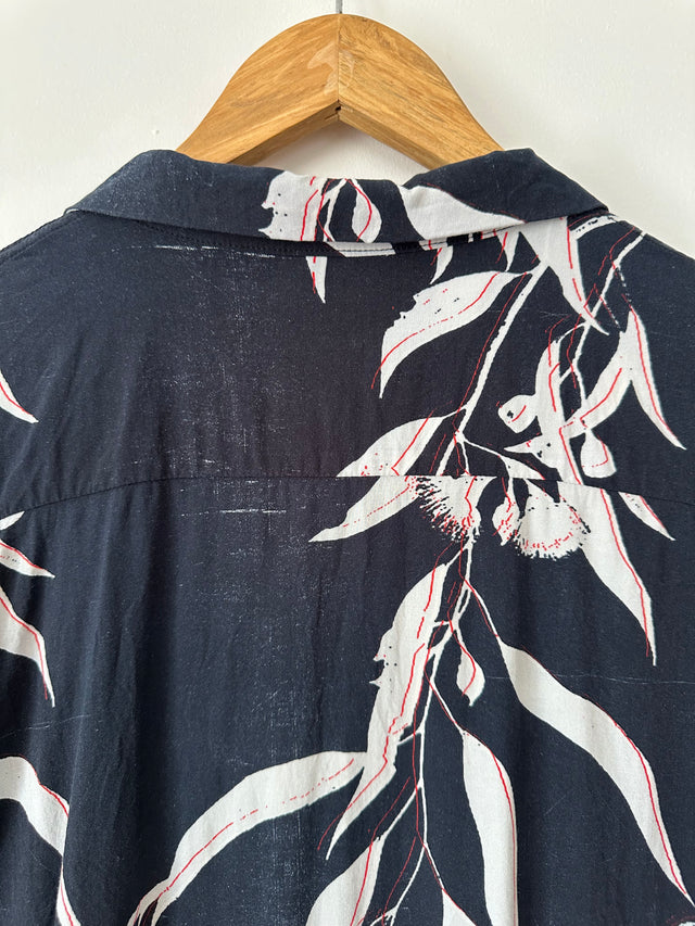 DOUBLE RAINBOUU - LEAF PRINT S/S SHIRT - MIDNIGHT - M-Shirts-UPTOWN VINTAGE-UPTOWN LOCAL