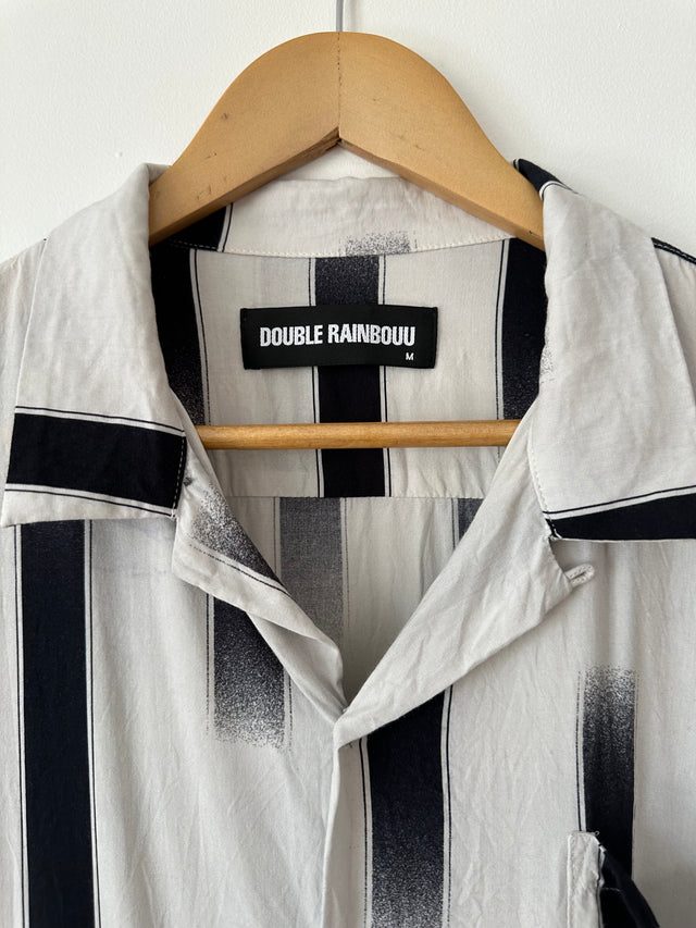 DOUBLE RAINBOUU - STRIPE PTINT S/S SHIRT - WHITE / BLACK - M-Shirts-UPTOWN VINTAGE-UPTOWN LOCAL