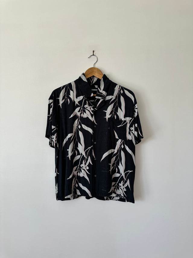 DOUBLE RAINBOUU - LEAF PRINT S/S SHIRT - MIDNIGHT - M-Shirts-UPTOWN VINTAGE-UPTOWN LOCAL