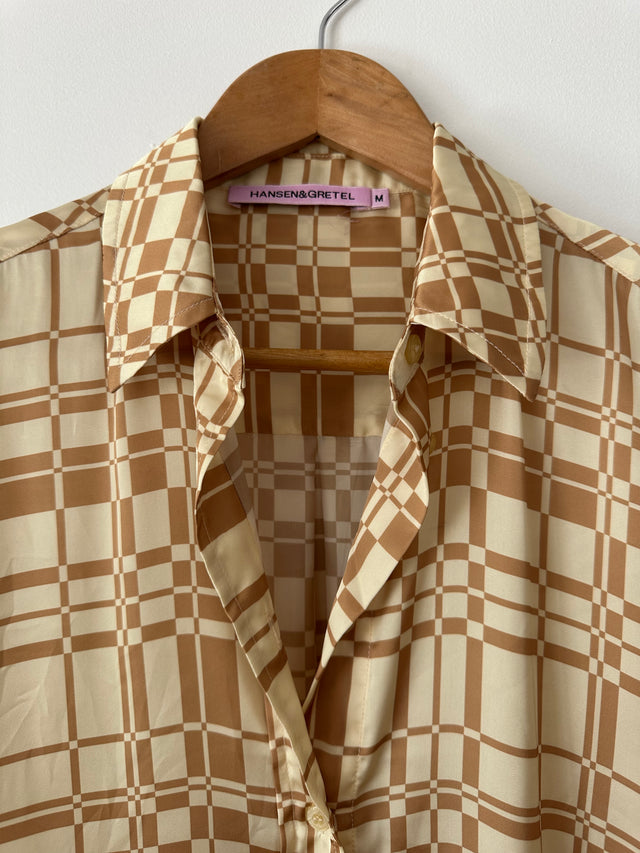 HANSEN & GRETEL - GEO CHECK OVERSIZED SHIRT - GOLD - M-Shirts-UPTOWN VINTAGE-UPTOWN LOCAL