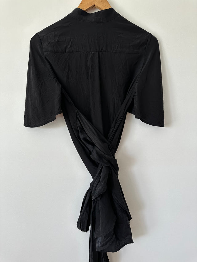 SIR THE LABEL - SILK WRAP SHIRT - BLACK - 1 / S-Shirts-UPTOWN VINTAGE-UPTOWN LOCAL