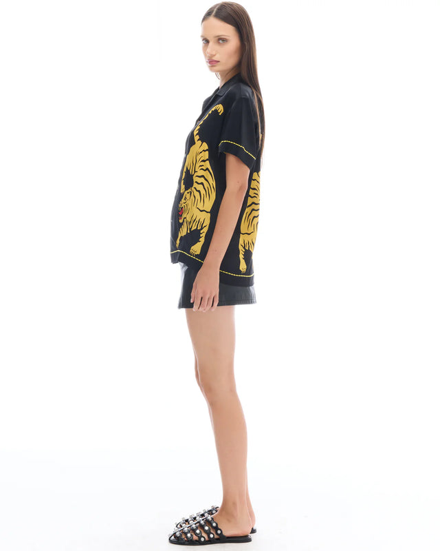 THE TALES - Crouching Tiger Silk Shirt - Black-Shirts & Tops-The Tales-XS-UPTOWN LOCAL