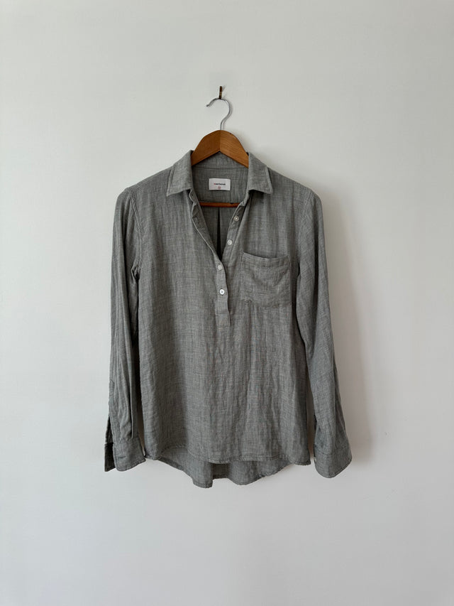 WEATHERED - LONG SLEEVE COTTON SHIRT - GREY - M-Shirts-UPTOWN VINTAGE-UPTOWN LOCAL