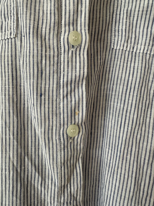 VANISHING ELEPHANT - LINEN STRIPE SHIRT - WHITE / BLUE - 12-Shirts-UPTOWN VINTAGE-UPTOWN LOCAL