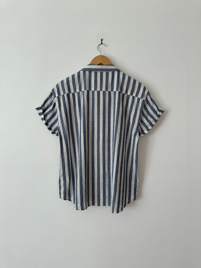 ROLLAS - SHORT SLEEVE STRIPE SHIRT - BLUE/WHITE - 10/M-Shirts-UPTOWN VINTAGE-UPTOWN LOCAL