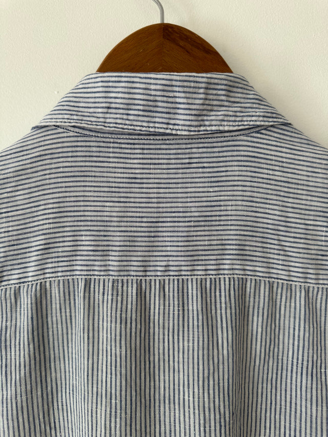 VANISHING ELEPHANT - LINEN STRIPE SHIRT - WHITE / BLUE - 12-Shirts-UPTOWN VINTAGE-UPTOWN LOCAL