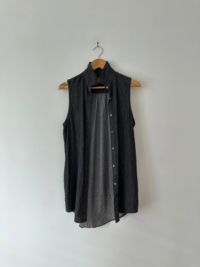 CHEAP MONDAY - SLEEVLESS DENIM SHIRT - WASHED BLACK - S-Shirts-UPTOWN VINTAGE-UPTOWN LOCAL