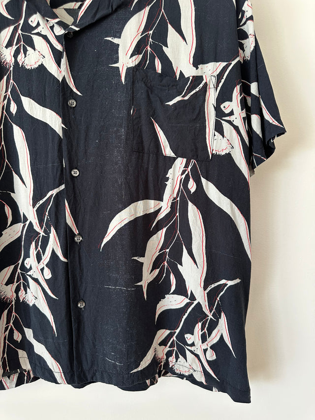 DOUBLE RAINBOUU - LEAF PRINT S/S SHIRT - MIDNIGHT - M-Shirts-UPTOWN VINTAGE-UPTOWN LOCAL