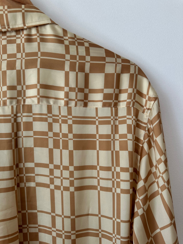 HANSEN & GRETEL - GEO CHECK OVERSIZED SHIRT - GOLD - M-Shirts-UPTOWN VINTAGE-UPTOWN LOCAL
