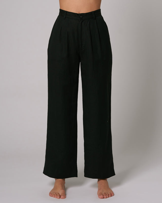 Chloe Pleat Linen Pant - Faded Black-Pants-Rolla's-6/XS-UPTOWN LOCAL
