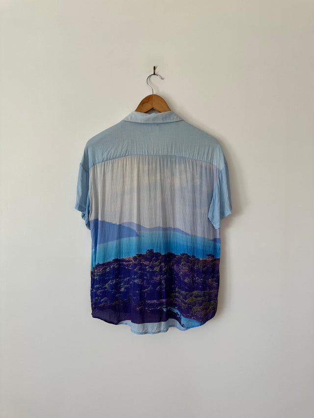 VANISHING ELEPHANT - VISCOSE GRAPHIC PRINT SHIRT - BLUE - 12-Shirts-UPTOWN VINTAGE-UPTOWN LOCAL