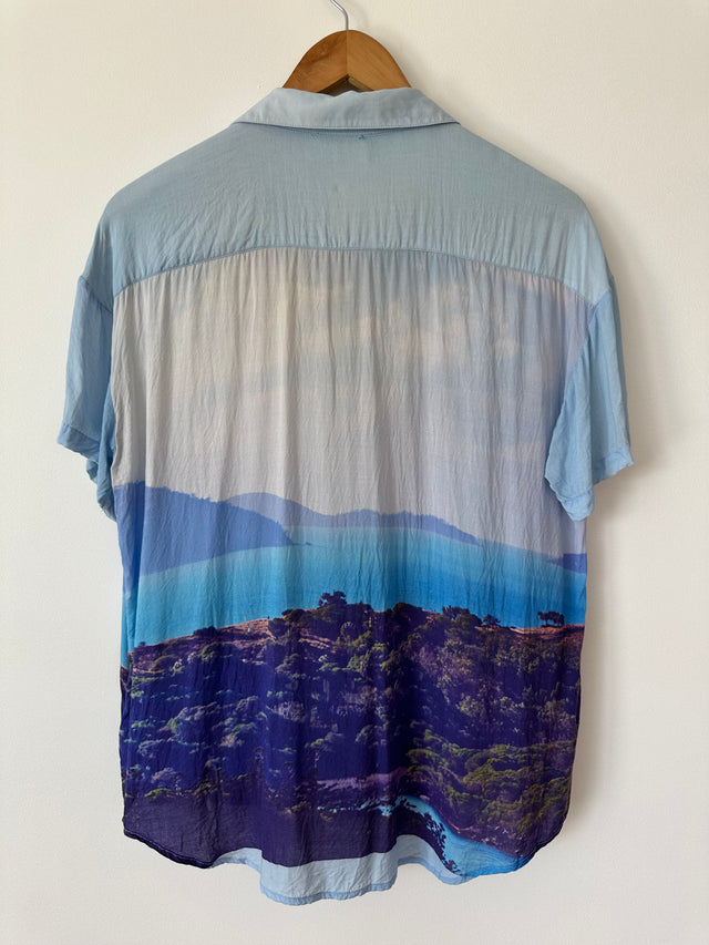 VANISHING ELEPHANT - VISCOSE GRAPHIC PRINT SHIRT - BLUE - 12-Shirts-UPTOWN VINTAGE-UPTOWN LOCAL