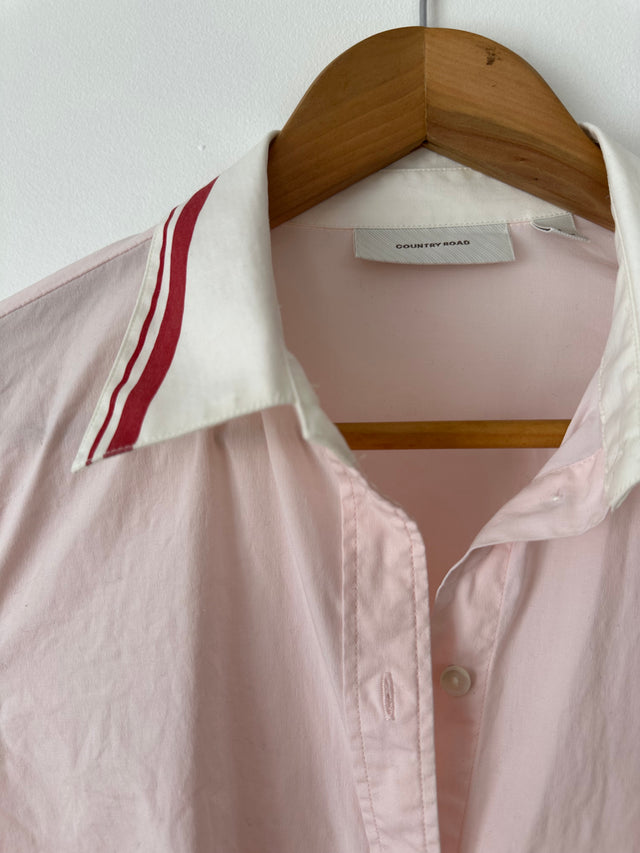 COUNTRY ROAD - 2004 VINTAGE CONTRAST COLLAR SHIRT - PINK / WHITE COLLAR - M-Shirts-UPTOWN VINTAGE-UPTOWN LOCAL