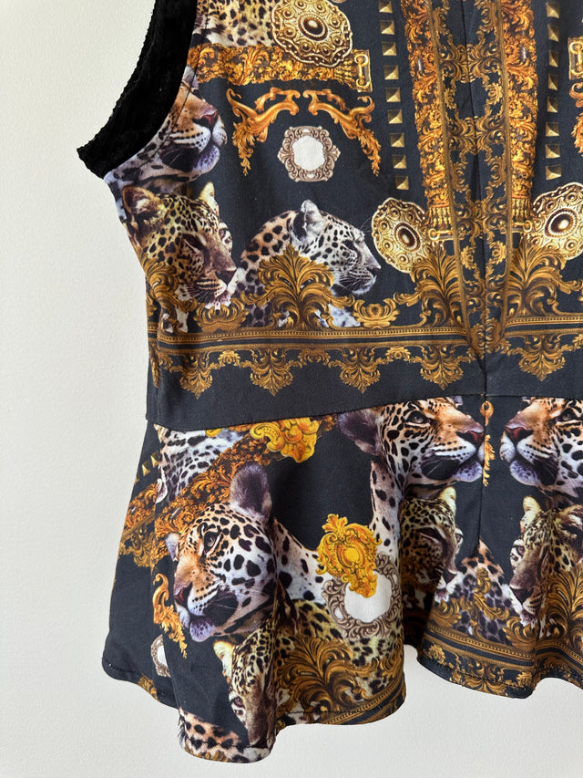 MAURIE & EVE - TIGER PINT PEPLUM TOP - BLACK / GOLD - 10-Shirts-UPTOWN VINTAGE-UPTOWN LOCAL