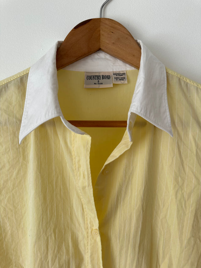 COUNTRY ROAD - 2002 VINTAGE SLIM FIT COTTON SHIRT - LEMON PINSTRIPE / WHITE COLLAR - S-Shirts-UPTOWN VINTAGE-UPTOWN LOCAL
