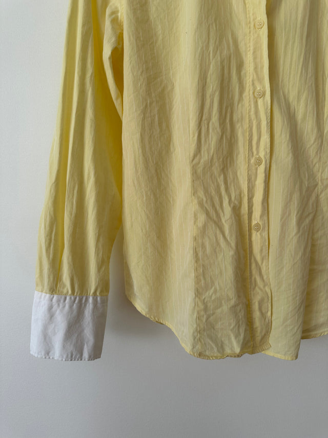 COUNTRY ROAD - 2002 VINTAGE SLIM FIT COTTON SHIRT - LEMON PINSTRIPE / WHITE COLLAR - S-Shirts-UPTOWN VINTAGE-UPTOWN LOCAL