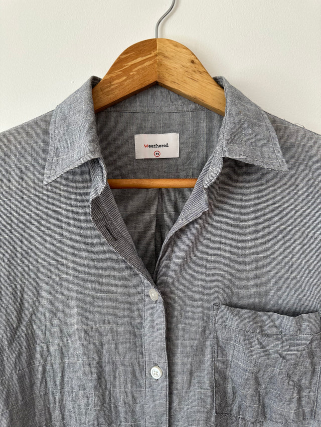 WEATHERED - LONG SLEEVE COTTON SHIRT - NAVY/CHARCOAL - M-Shirts-UPTOWN VINTAGE-UPTOWN LOCAL