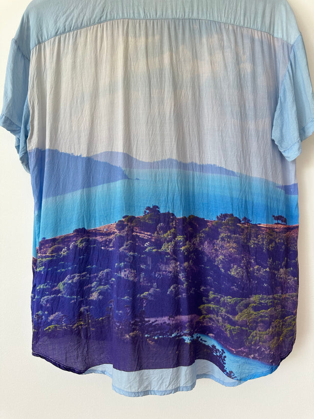 VANISHING ELEPHANT - VISCOSE GRAPHIC PRINT SHIRT - BLUE - 12-Shirts-UPTOWN VINTAGE-UPTOWN LOCAL