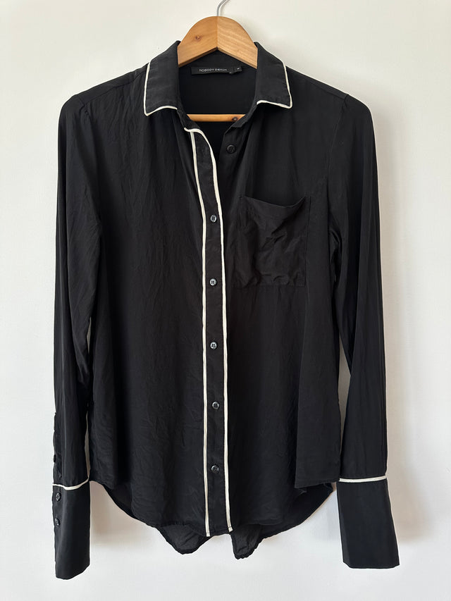 NOBODY DENIM - PIPED SILK SHIRT - BLACK / WHITE - S-Shirts-UPTOWN VINTAGE-UPTOWN LOCAL