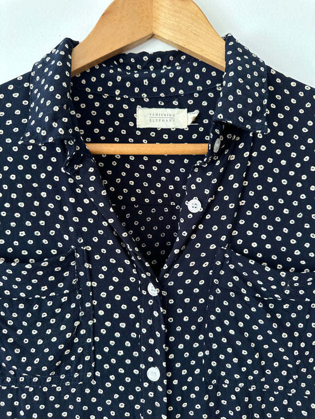 VANISHING ELEPHANT - SOFT COTTON / RAYON SHIRT - NAVY / WHITE SPOT - 10-Shirts-UPTOWN VINTAGE-UPTOWN LOCAL