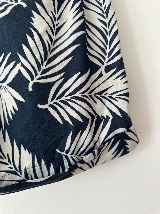 VANISHING ELEPHANT - PALM PRINT PLEAT COTTON SHORTS - NAVY / WHITE - 10-Shorts-UPTOWN VINTAGE-UPTOWN LOCAL