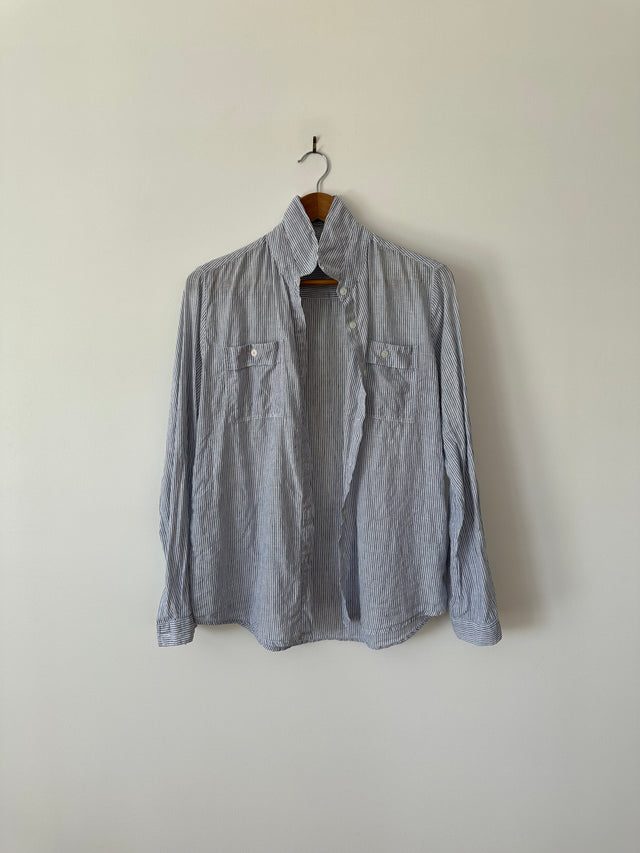 VANISHING ELEPHANT - LINEN STRIPE SHIRT - WHITE / BLUE - 12-Shirts-UPTOWN VINTAGE-UPTOWN LOCAL