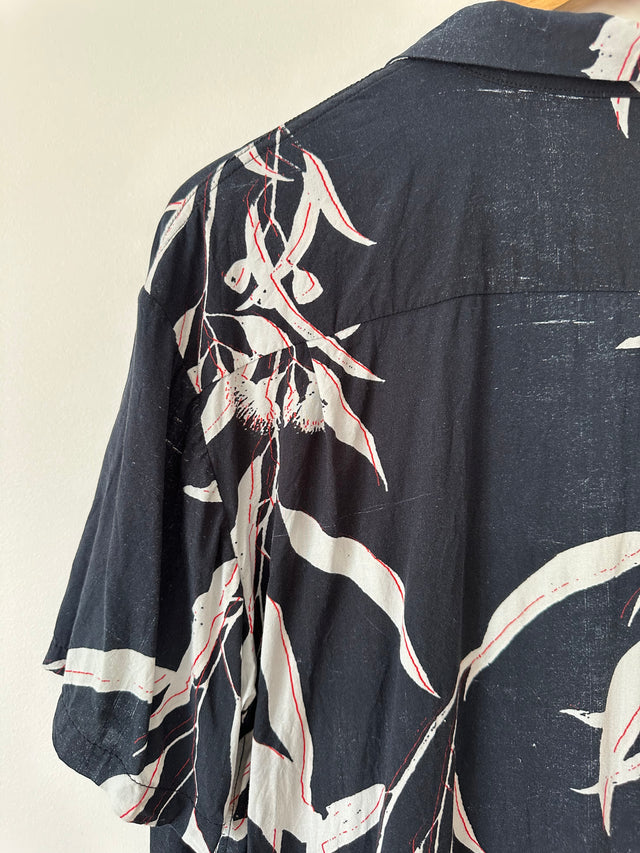 DOUBLE RAINBOUU - LEAF PRINT S/S SHIRT - MIDNIGHT - M-Shirts-UPTOWN VINTAGE-UPTOWN LOCAL