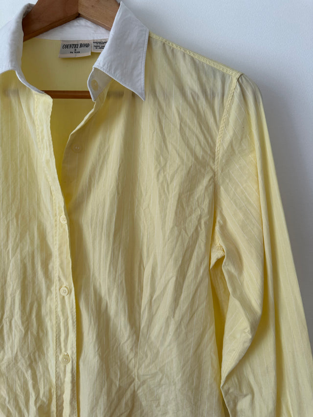 COUNTRY ROAD - 2002 VINTAGE SLIM FIT COTTON SHIRT - LEMON PINSTRIPE / WHITE COLLAR - S-Shirts-UPTOWN VINTAGE-UPTOWN LOCAL