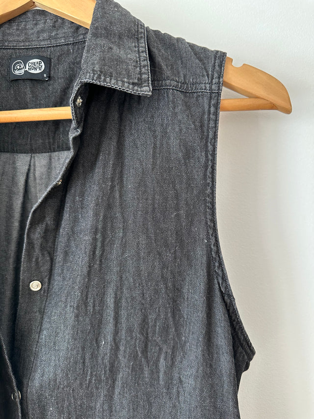 CHEAP MONDAY - SLEEVLESS DENIM SHIRT - WASHED BLACK - S-Shirts-UPTOWN VINTAGE-UPTOWN LOCAL