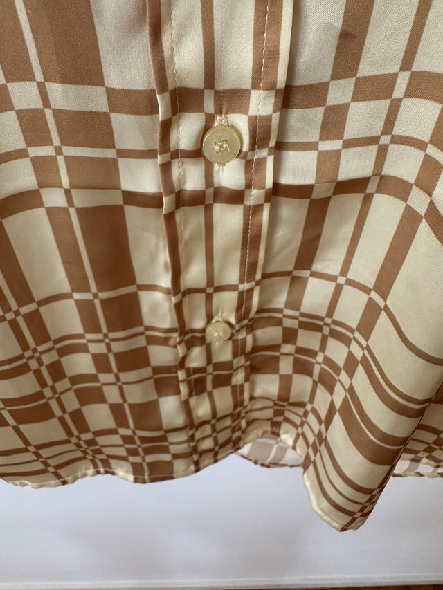 HANSEN & GRETEL - GEO CHECK OVERSIZED SHIRT - GOLD - M-Shirts-UPTOWN VINTAGE-UPTOWN LOCAL