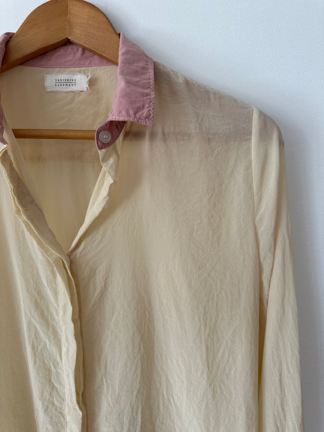 VANISHING ELEPHANT - SILK SHIRT - BUTTER CREAM / SOFT PINK - 12-Shirts-UPTOWN VINTAGE-UPTOWN LOCAL