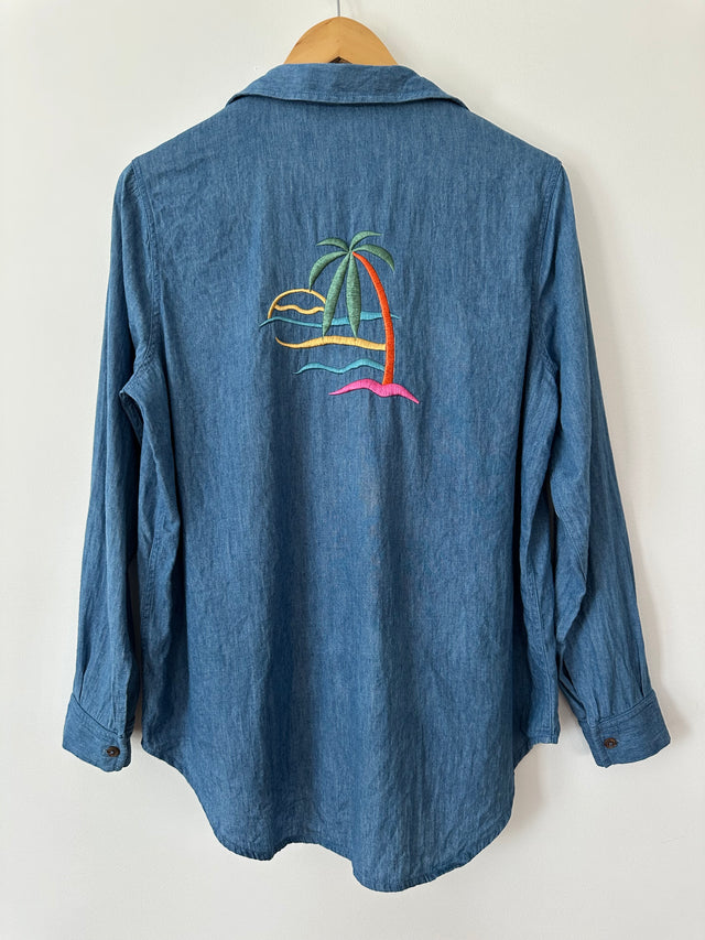 ROLLAS - CHAMBRAY DENIM SHIRT WITH EMBOIDERY - BLUE-Shirts-UPTOWN VINTAGE-UPTOWN LOCAL