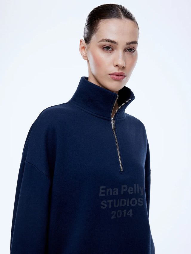 ENA PELLY - Kenzie 1/4 Zip Jumper - Navy-Jumpers-ENA PELLY-6-UPTOWN LOCAL