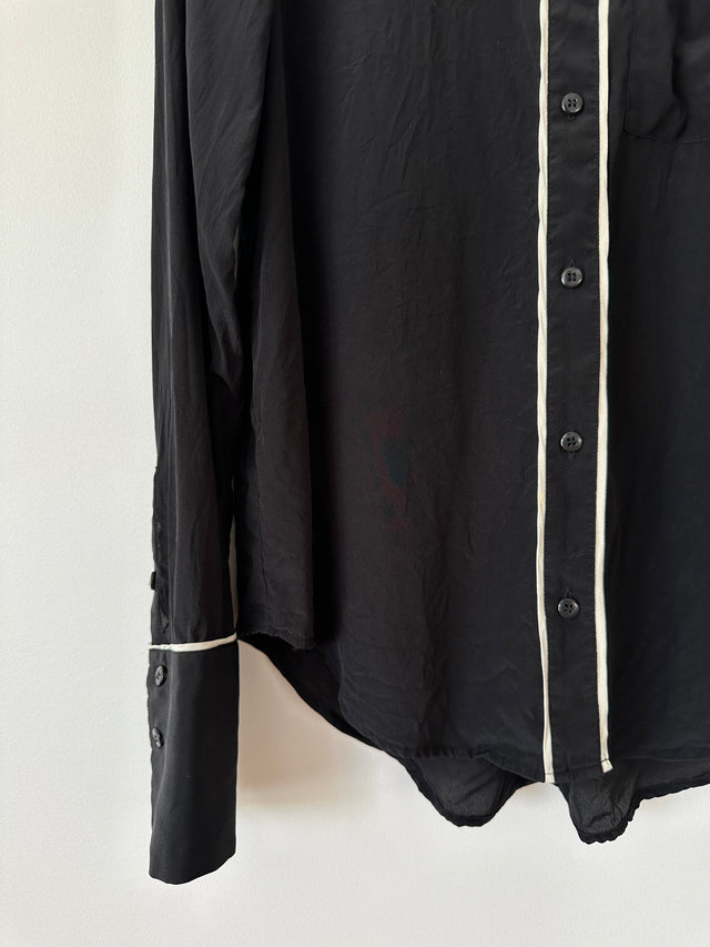 NOBODY DENIM - PIPED SILK SHIRT - BLACK / WHITE - S-Shirts-UPTOWN VINTAGE-UPTOWN LOCAL