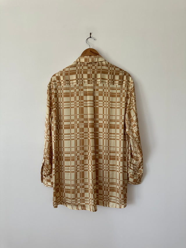 HANSEN & GRETEL - GEO CHECK OVERSIZED SHIRT - GOLD - M-Shirts-UPTOWN VINTAGE-UPTOWN LOCAL